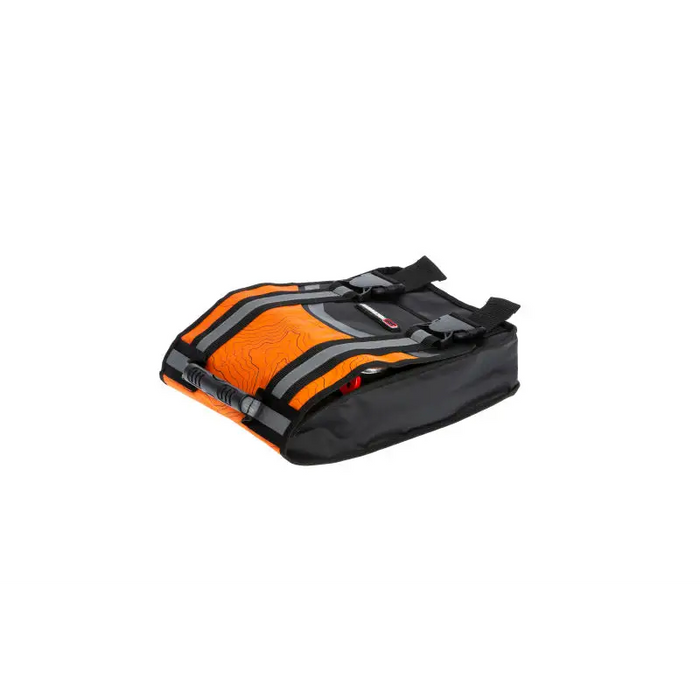 Black and orange North Face duff with zipper closure