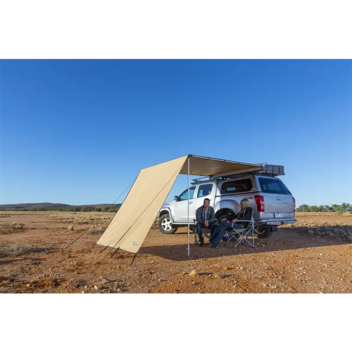 Van with tent on top parked in desert, ARB Wind Break-Front 2000mm Fire Retardant USA/Canada Spec.