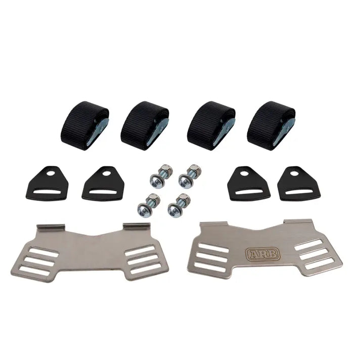 ARB Zero Fridge Freezer Tie Down Kit for arb10802602 - Silver motorcycle with black seat covers.