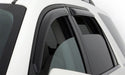 White car with black roof rack featuring avs window deflectors for fresh air flow, in-channel ventvisor design - smoke