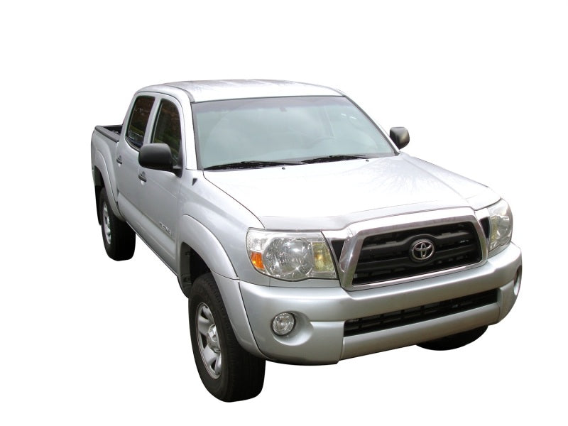 Avs 05-11 toyota tacoma aeroskin low profile hood shield - chrome on silver truck