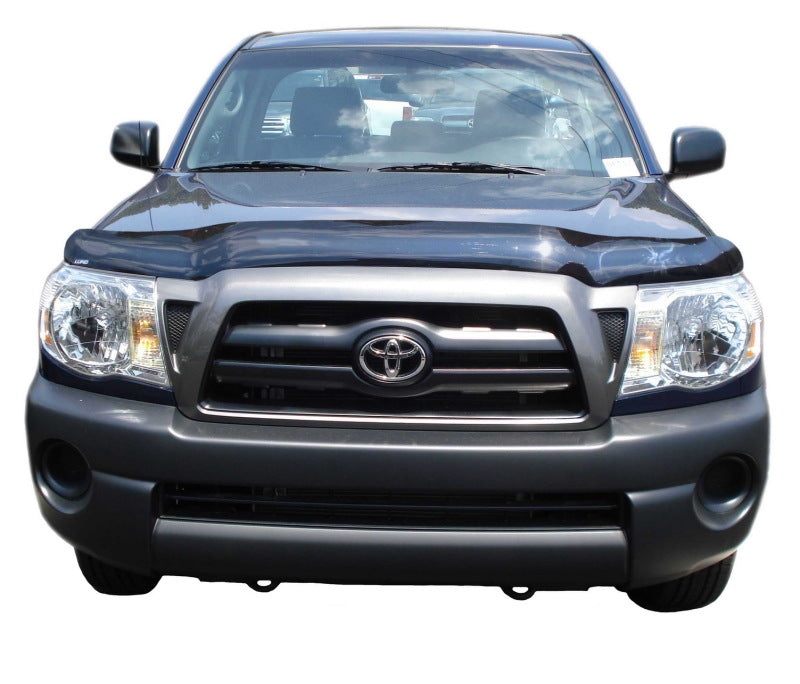 Avs 05-11 toyota tacoma high profile bugflector ii hood shield - smoke, black truck on white background