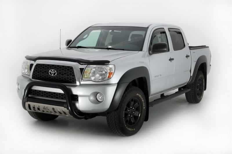 White truck with black bumper featuring avs toyota tacoma double cab ventvisor in-channel front & rear window deflectors - smoke