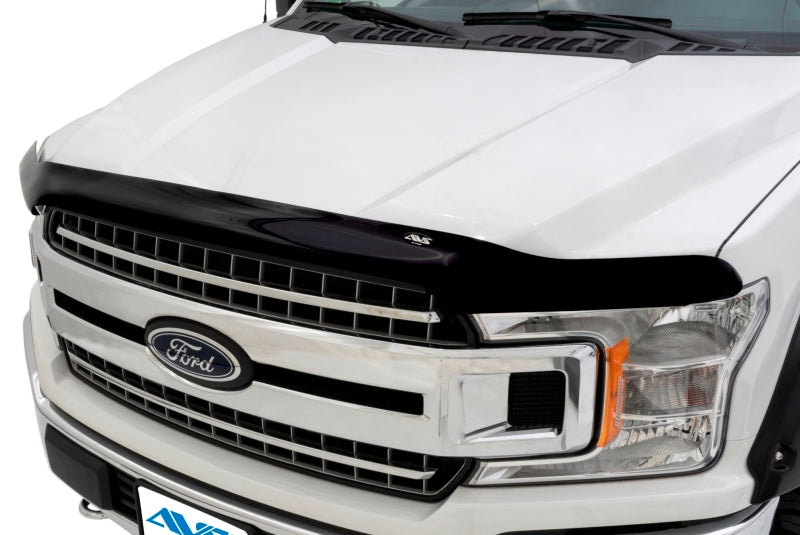 Avs high profile bugflector ii hood shield - smoke on white truck