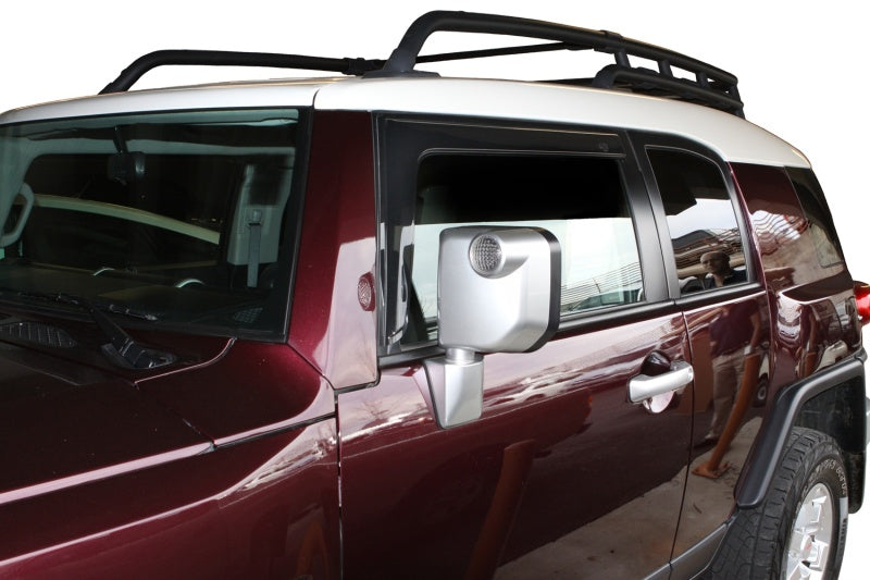 Maroon jeep with white top - avs window deflectors in smoke