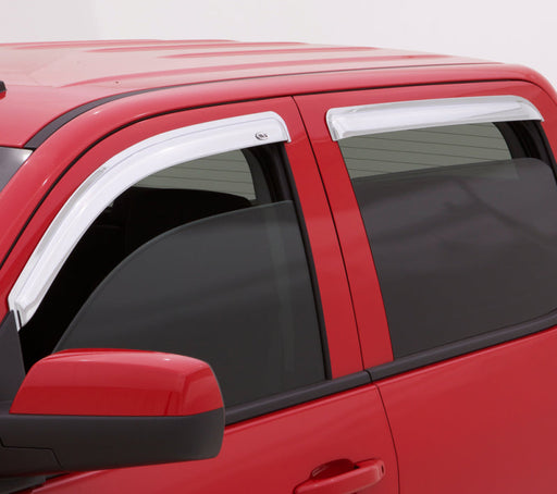 Red car with white roof and black trim, avs jeep patriot ventvisor rear window deflectors