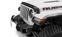 Black avs aeroskin ii textured low profile hood shield on front bumper of jeep wrangler