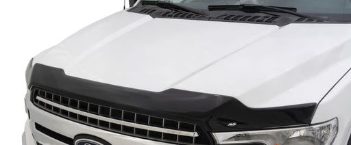 White truck with black hood cover featuring avs aeroskin low profile acrylic hood shield