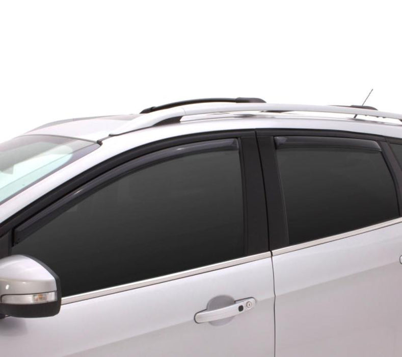 White car with black roof rack featuring avs smoke window deflectors for toyota 4runner