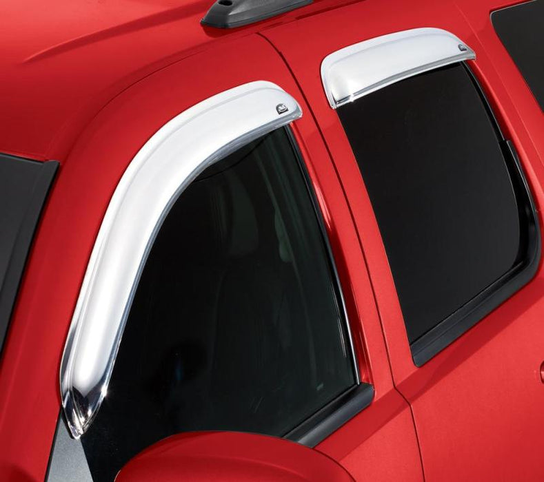 Red toyota 4runner with black roof rack & avs chrome window deflectors
