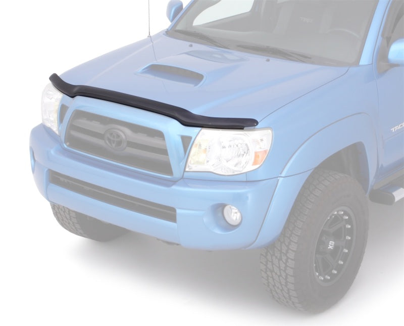 Blue toyota tacoma truck with black hood, avs bugflector ii hood shield - smoke, car wash safe