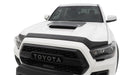 Avs 16-18 toyota tacoma aeroskin low profile hood shield - matte black with front view of white truck