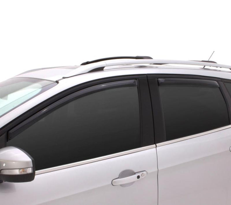 White car with black roof rack showcasing avs toyota tacoma double cab ventvisor in-channel window deflectors - smoke