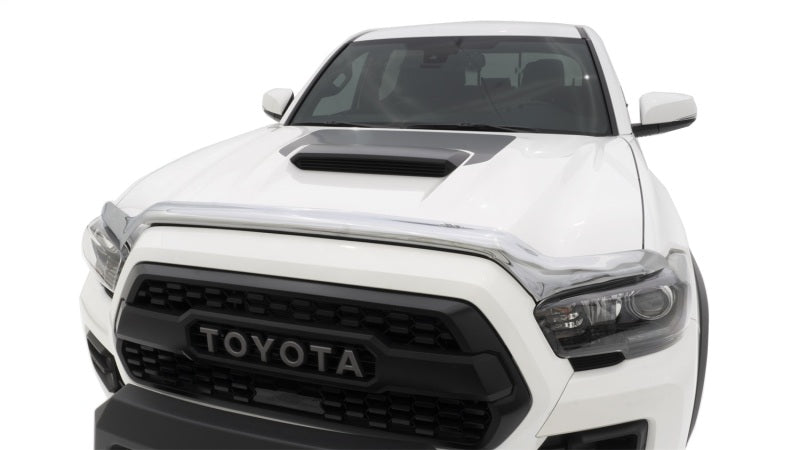 White toyota tacoma truck front featured in avs chrome hood shield