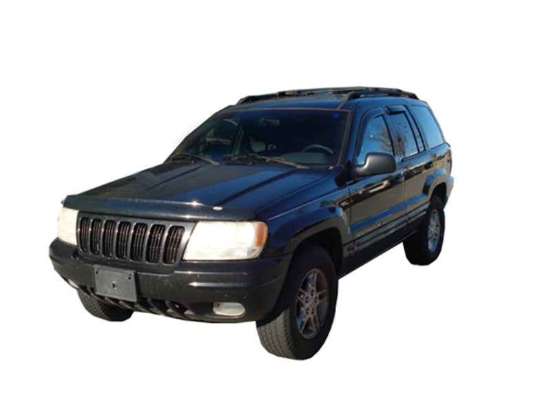 Black jeep with avs 2004 ford ecosport ventvisor in-channel front & rear window deflectors on white background