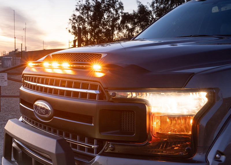 Black avs toyota tacoma aeroskin hood protector with led marker lights