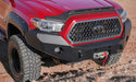 Front end of red toyota tacoma truck with hood protector and led marker lights - avs aeroskin for 2016-2019 models in black