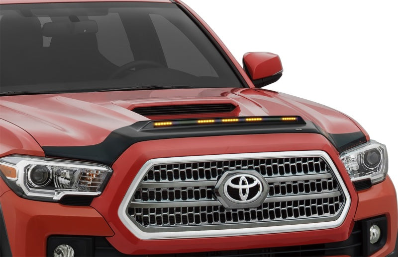 Red toyota tacoma with led marker lights - avs aeroskin low profile hood protector for 2016-2019 toyota tacoma in black