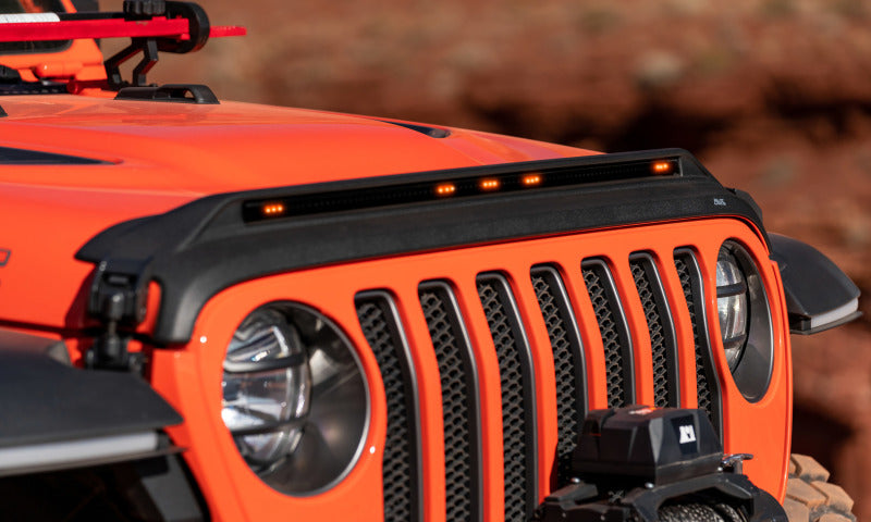 Avs jeep wrangler (jl) hood shield with lights - black