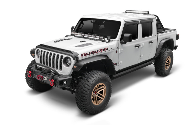 Avs 2018-2019 jeep wrangler (jl) aeroskin low profile hood shield w/ lights - black featuring the rubicon jeep