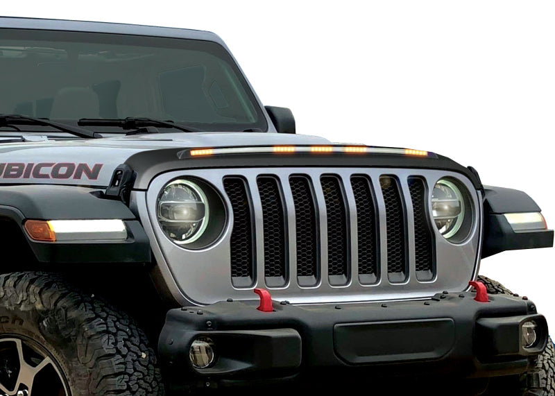 Avs jeep wrangler jl hood shield with lights - black