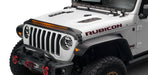 Front view of white jeep wrangler with red light - avs low profile hood shield