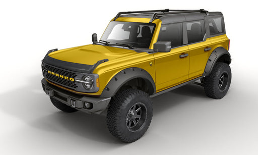 Matte black avs ford bronco hood shield with yellow car