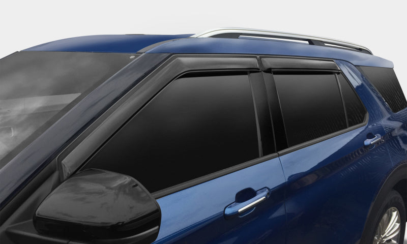 Blue car with black hood and venting, avs smoke window deflectors for jeep grand cherokee l