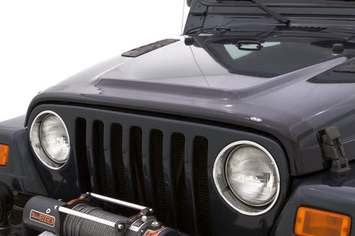 Black jeep with avs aeroskin hood shield