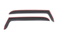 Red and black window deflectors for jeep wrangler, allowing fresh air in through in-channel ventvisor slots
