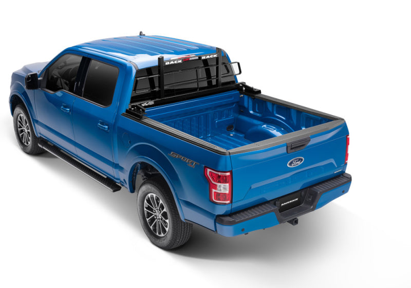 Blue ford f-150 truck with backrack original rack frame for ranger, colorado, and tacoma