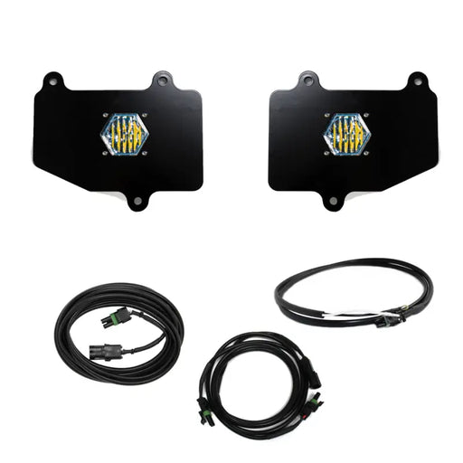 Black front and rear brake pads with cables for Wrangler JT Dual S1 Reverse Kit by Baja Designs