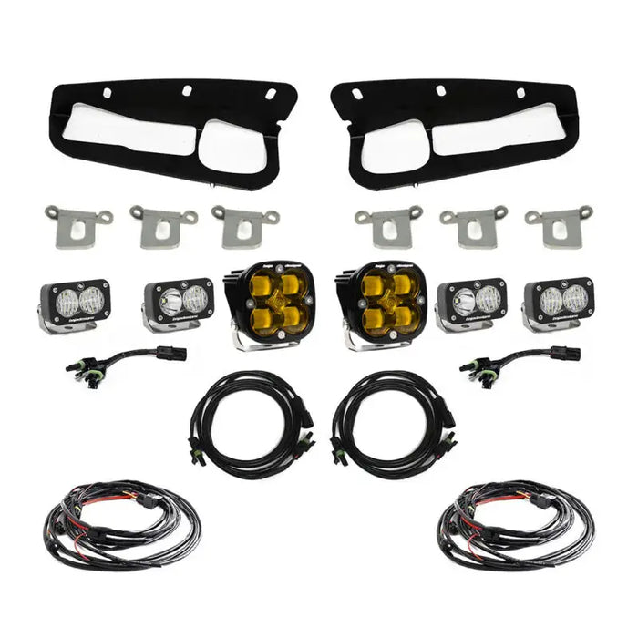 Baja Designs Ford Bronco Amber SAE Fog Pocket Kit lights and wiring.