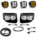 Close-up of Baja Designs Ford Super Duty fog lights and wires on white background.