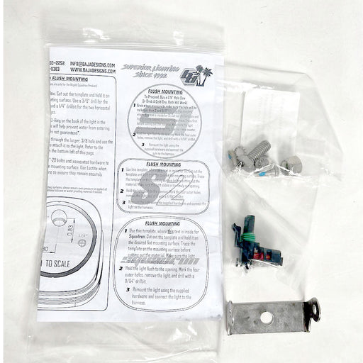 Electric vehicle wiring kit displayed in baja designs parts bag s2/squadron