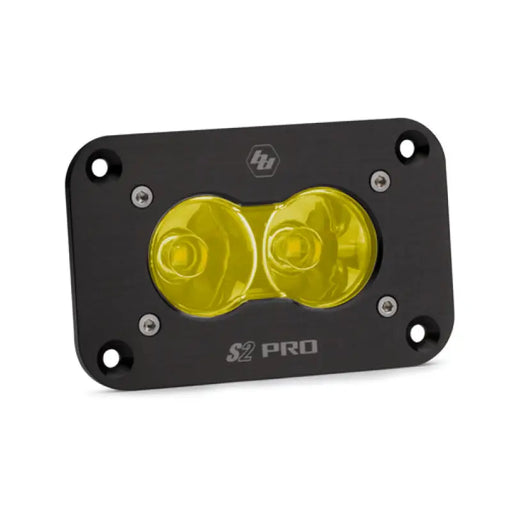 Yellow LED work light with black housing - Baja Designs S2 Pro Flush Mount