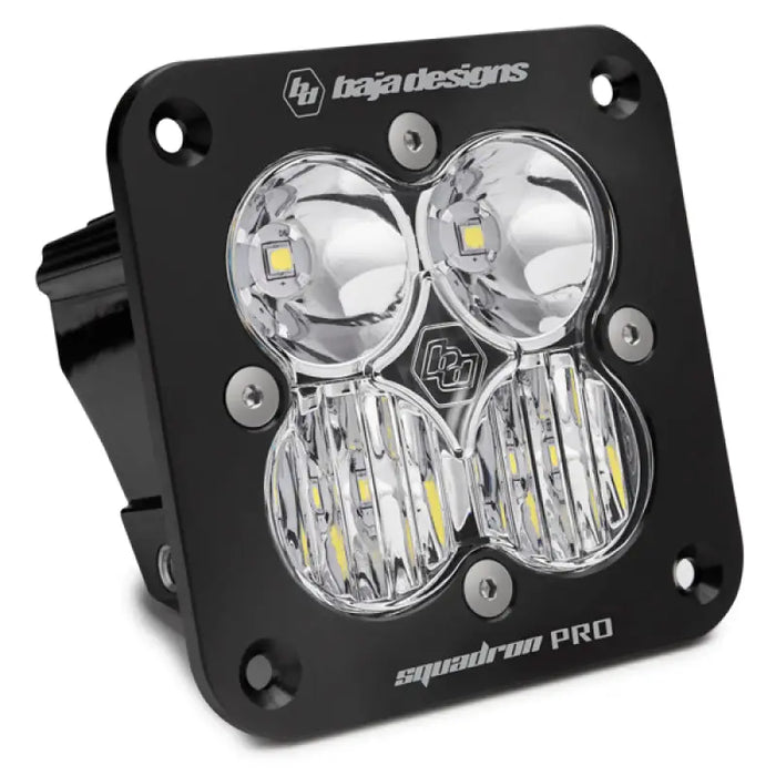 Baja Designs Squadron Pro Driving/Combo Pattern Flush Mount LED Light Pod on Black Surface