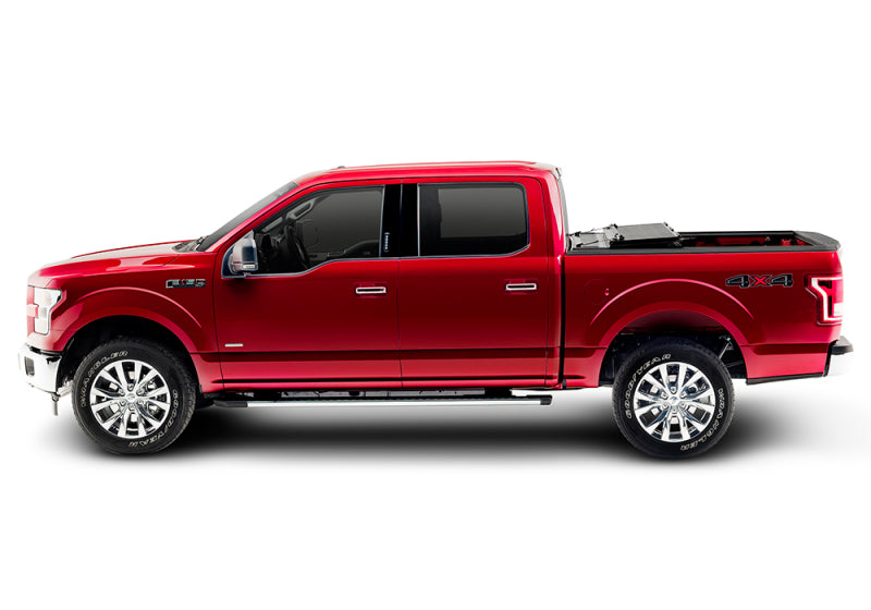 Red truck bed cover for ford f-150 with white background