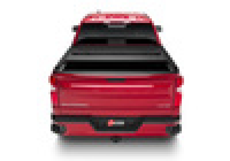 Red car rear view with bak 19-20 chevy silverado 1500 6ft 6in bed bakflip mx4 matte finish