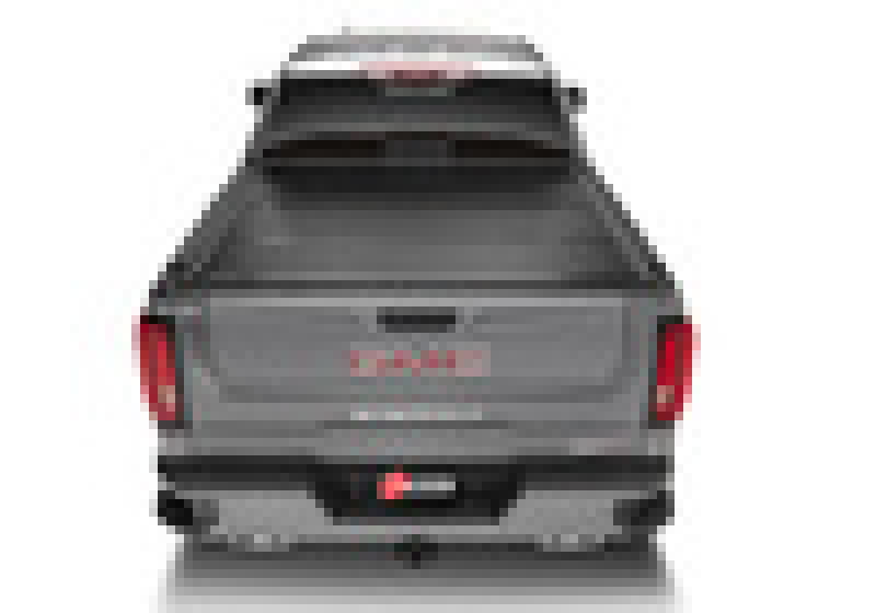 Rear view of grey car on bak 19-20 chevy silverado 5ft 8in bed bakflip f1