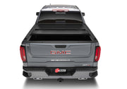 Rear view of 2019 gmc truck on bakflip g2 truck bed cover