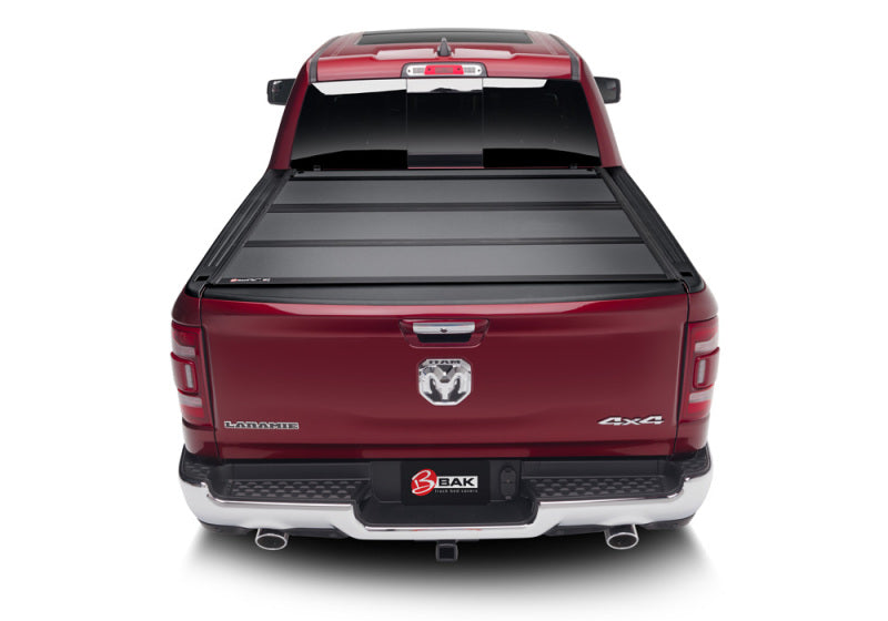 Red ram truck rear view on dodge ram 1500 bakflip mx4 with matte finish