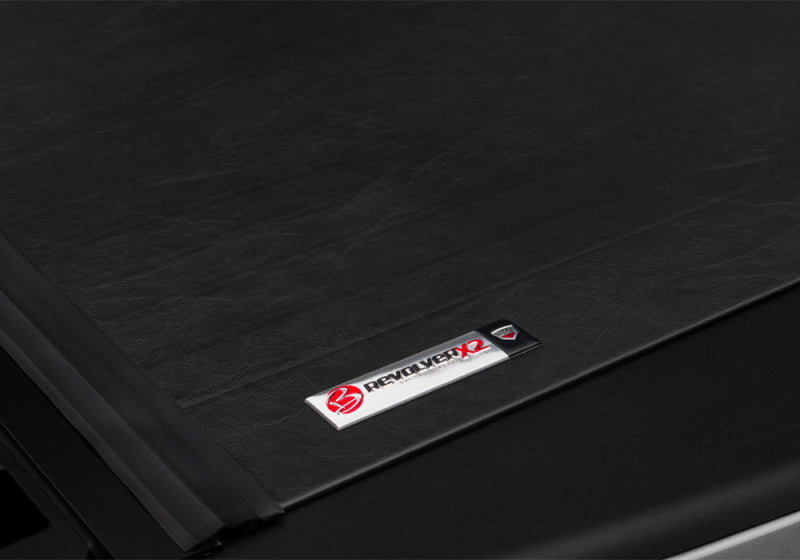 Black metal drawer featuring logo on bak 19-20 dodge ram 1500 truck bed revolver