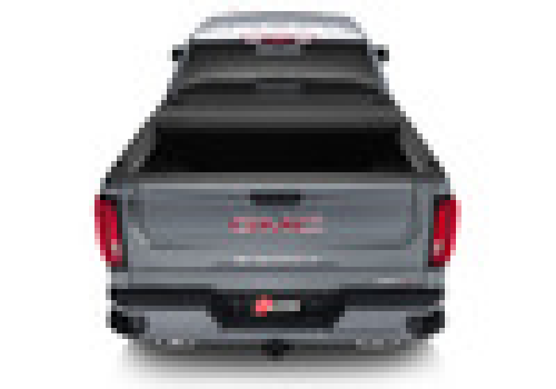 Revolver x4s 6.7ft bed cover for 19-21 chevy silverado/gm sierra: rear view of grey car