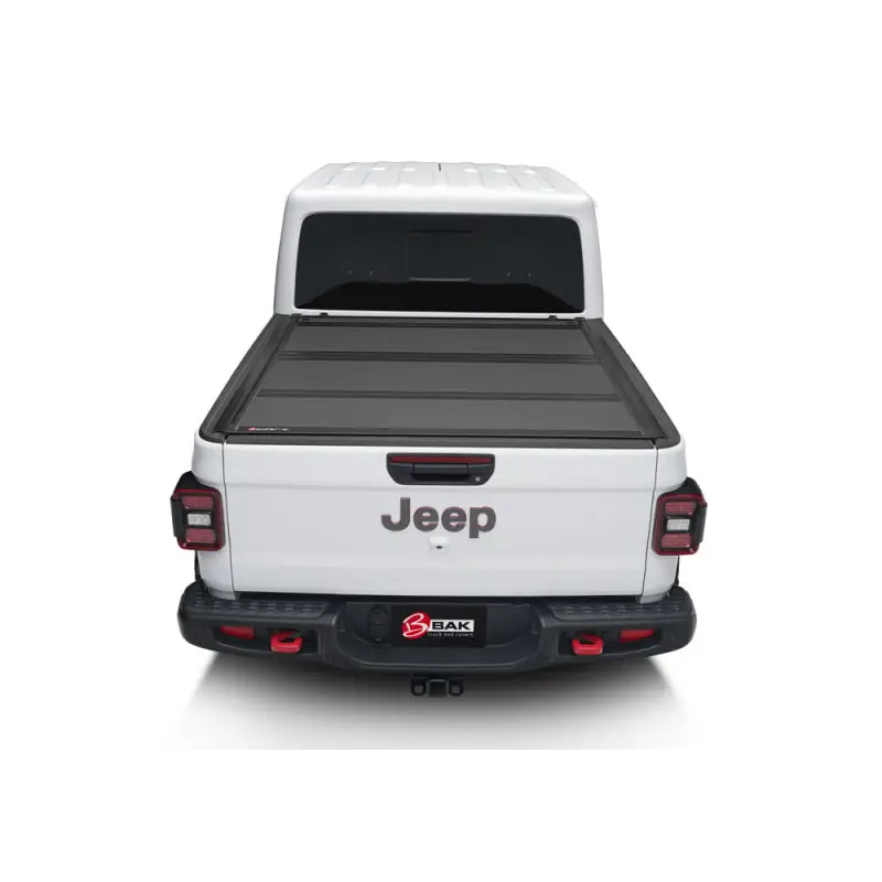 BAK 2020 Jeep Gladiator 5ft Bed BAKFlip MX4 truck bed cover open rear view