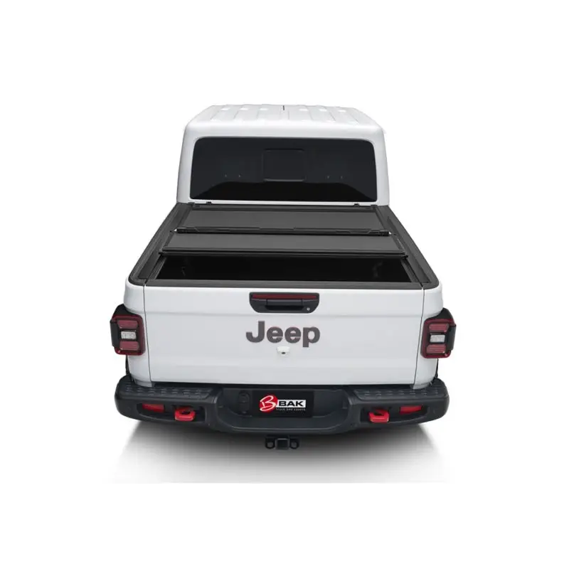 White truck rear view - BAK 2020 Jeep Gladiator 5ft Bed BAKFlip MX4
