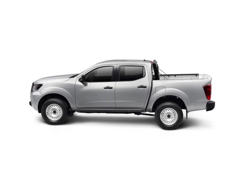 Silver pickup truck with bak 2022 nissan frontier 5ft bed bakflip mx4 matte finish