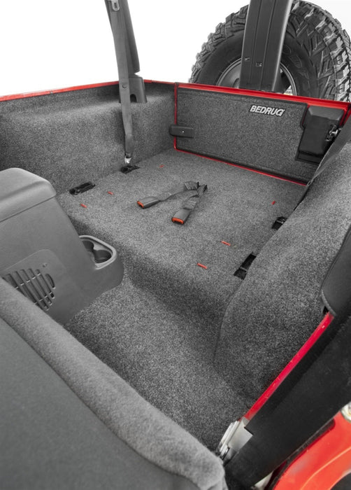 Red jeep lj rear seat with door open - bedrug cargo kit for jeep wrangler