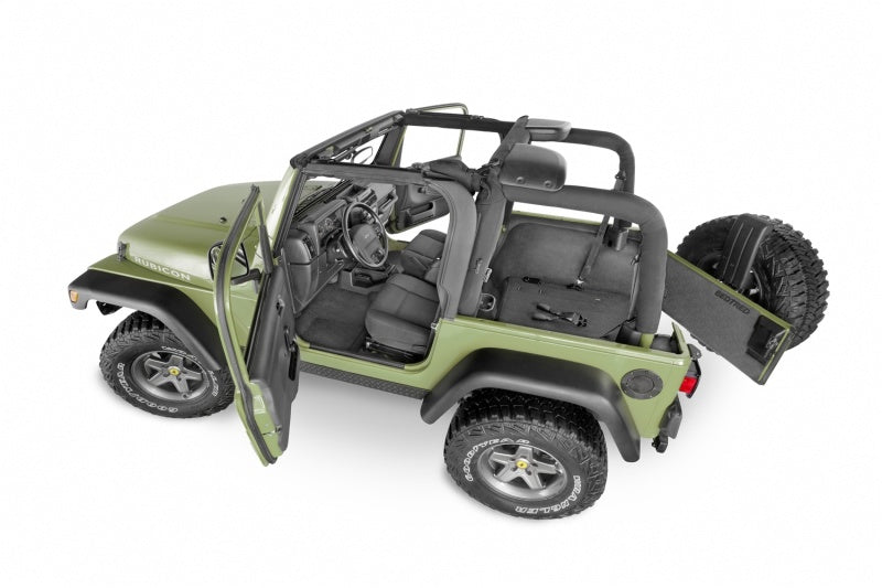 Green jeep with black door and seat - bedrug 97-06 jeep tj front 3pc bedtred floor kit w/center console - installation instructions