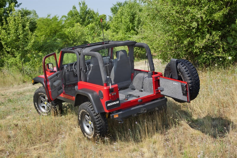 Red jeep wrangler parked in field - bedrug 97-06 jeep tj front 3pc floor kit with center console